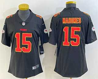 Womens Kansas City Chiefs #15 Patrick Mahomes Black Fashion Vapor Limited Stitched Jersey